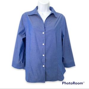 Jones NY Women’s Classic Blue Oxford Cloth Easy Care Shirt Size M